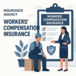Illustration of a worker sitting on a box while a woman discusses workers' compensation insurance with a checklist. Illustration of a worker sitting on a box while a woman discusses workers' compensation insurance with a checklist.