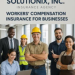 Group of professionals representing a workers' compensation insurance agency, including men and women in various work attire.