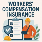 Illustration of a worker with a bandaged arm next to a checklist for workers' compensation insurance. Illustration of a worker with a bandaged arm next to a checklist for workers' compensation insurance.