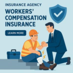 Illustration of a construction worker with an injured leg being assisted by a man in a suit.