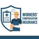 Illustration of a worker with an arm injury and a clipboard, representing workers' compensation insurance.