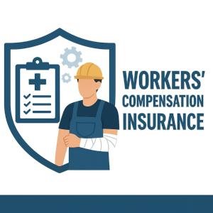 Illustration of a worker with an arm injury and a clipboard, representing workers' compensation insurance.