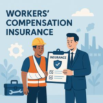 Illustration of two men discussing workers' compensation insurance with a checklist and construction elements in the background. Illustration of two men discussing workers' compensation insurance with a checklist and construction elements in the background.