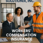 A business meeting with a handshake between a man in a suit and a construction worker wearing an orange safety vest.