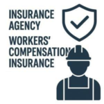 Graphic depicting a worker and a shield with a checkmark, representing workers' compensation insurance.