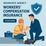 Illustration of a worker in a hard hat with a leg injury receiving assistance from a man in a suit.
