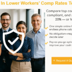 Four professionals smiling together, standing in a well-lit indoor setting.