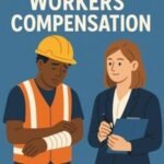Illustration of a worker with an injured arm and a professional discussing workers compensation.
