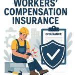 Illustration of a worker in a hard hat sitting and holding his knee with a clipboard labeled 'Insurance' in the background.