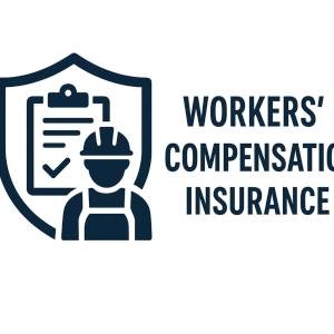 Icon representing workers' compensation insurance with a shield and a worker in a hard hat.
