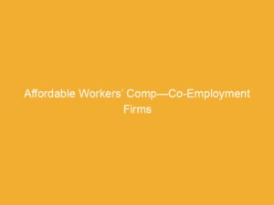 Text on a yellow background stating 'Affordable Workers' Comp—Co-Employment Firms'.