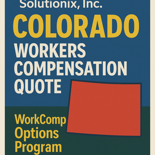 Graphic displaying a Colorado workers compensation quote from Solutionix, Inc. with a red box and text.