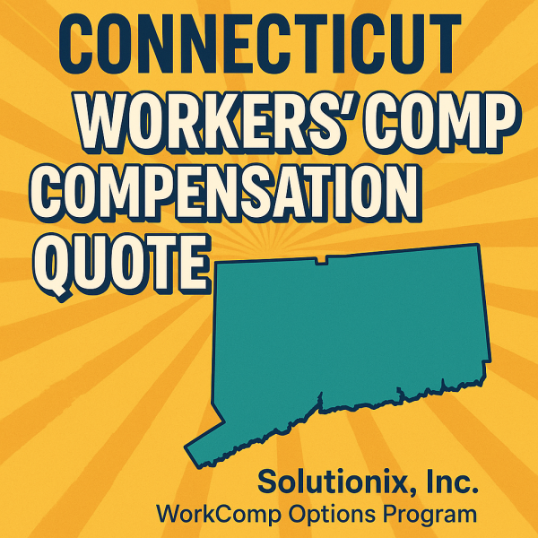Graphic featuring the state of Connecticut with the text 'Workers' Comp Compensation Quote' and company name.