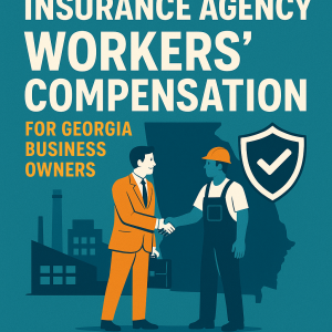 Illustration of a businessman shaking hands with a construction worker in front of a Georgia map.