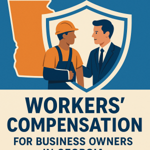 Illustration of a construction worker with an arm in a sling and a businessman shaking hands, framed by a shield.