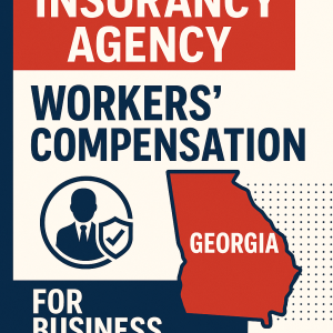 Graphic representation of Georgia's workers' compensation insurance agency with a state outline and business icon.