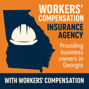 Graphic featuring the state of Georgia with a hard hat and text about workers' compensation insurance agency.