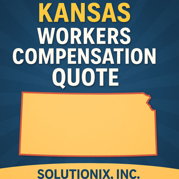 Graphic featuring the outline of Kansas with the text 'Kansas Workers Compensation Quote' and 'Solutionix, Inc.'
