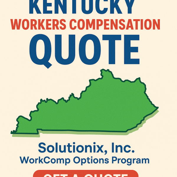 Graphic displaying a Kentucky state outline with the text 'Kentucky Workers Compensation Quote'.