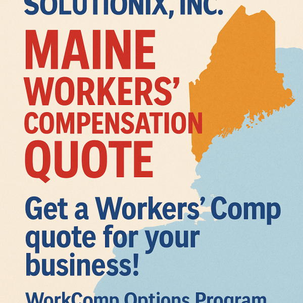 Graphic featuring a Maine workers' compensation quote with bold text and a state outline.