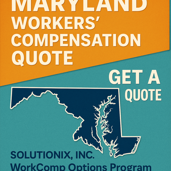Graphic displaying a Maryland workers' compensation quote with a map outline of Maryland.
