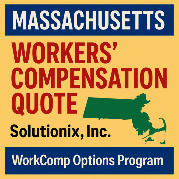 Graphic displaying Massachusetts Workers' Compensation Quote with a map outline of Massachusetts.
