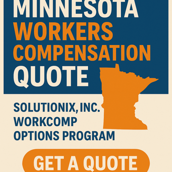 Graphic displaying a Minnesota workers compensation quote with the state outline and program details.