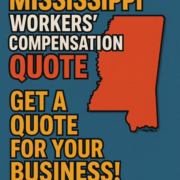 Graphic displaying a Mississippi workers' compensation quote with text and state outline.