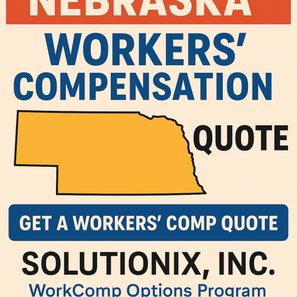Graphic displaying a Nebraska workers' compensation quote with the state outline and company name.