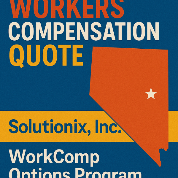 Graphic displaying a workers compensation quote with a map of Nevada and company details.
