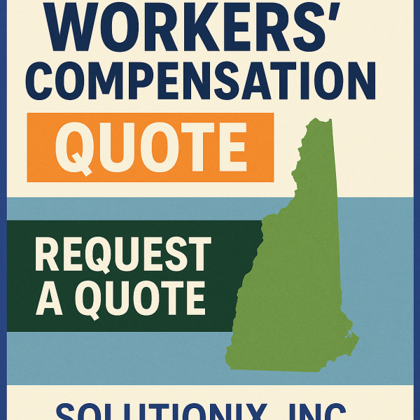Graphic displaying a workers' compensation quote request for New Hampshire by Solutionix Inc.