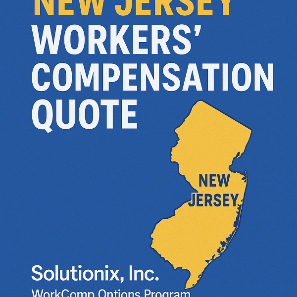 Graphic featuring a New Jersey state outline with a workers' compensation quote text overlay.