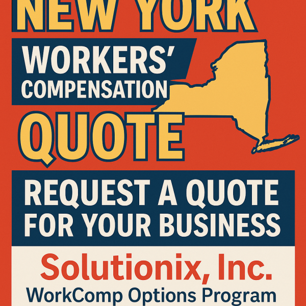Graphic displaying a New York workers' compensation quote request by Solutionix, Inc.