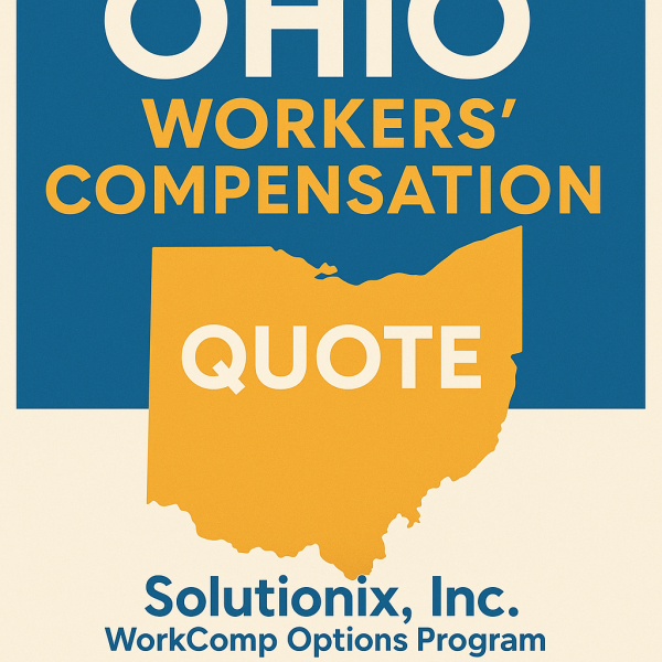 Graphic featuring the state of Ohio with the text 'Workers' Compensation Quote' and company name 'Solutionix, Inc.'
