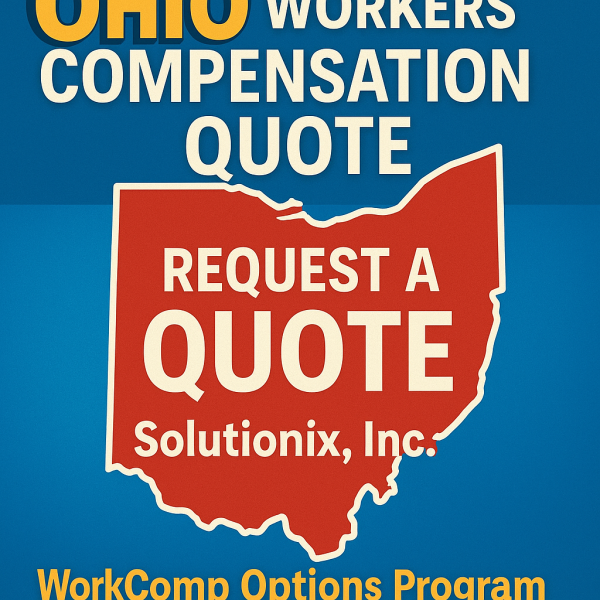 Graphic displaying Ohio Workers Compensation Quote with a request for a quote from Solutionix, Inc.