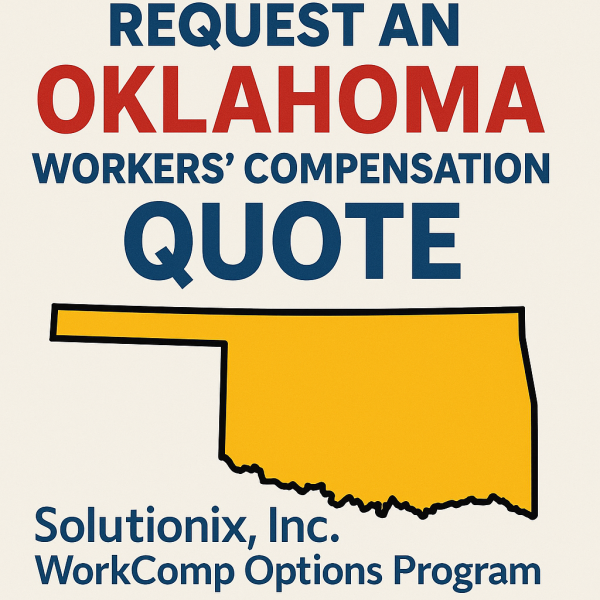 Graphic featuring the outline of Oklahoma with text requesting a workers' compensation quote.
