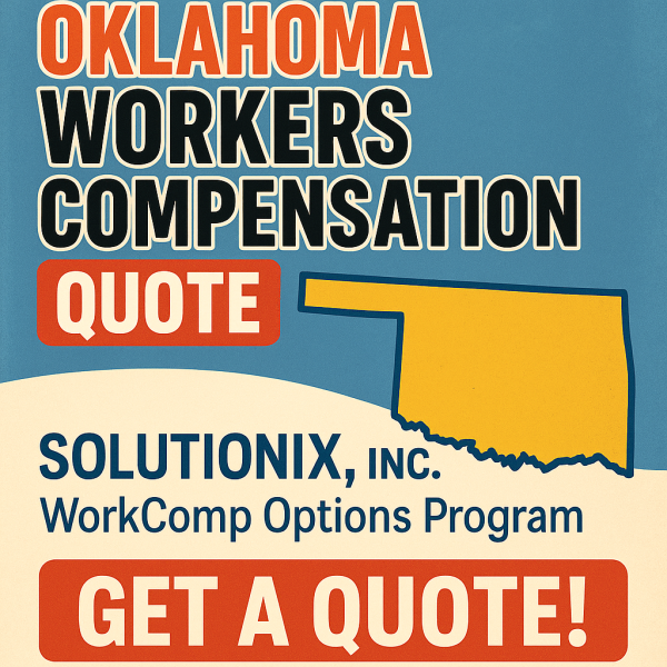Graphic displaying Oklahoma workers compensation quote information with a map outline of Oklahoma.