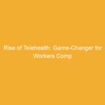 Text on a yellow background stating 'Rise of Telehealth: Game-Changer for Workers Comp'.