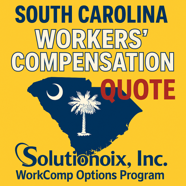 Graphic featuring South Carolina outline with a palm tree and text about workers' compensation quote.