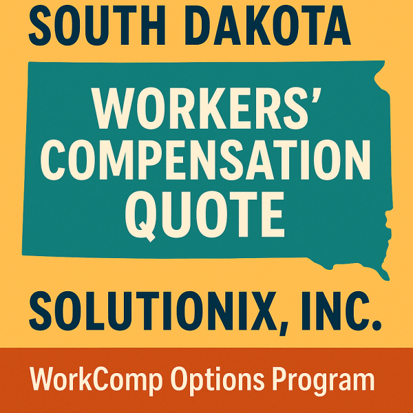 Graphic displaying South Dakota Workers' Compensation Quote from Solutionix, Inc. with a state outline.
