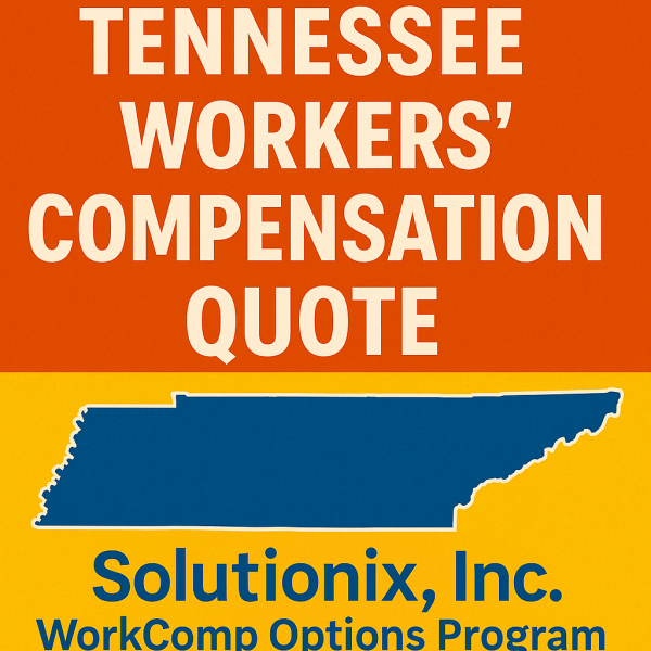 Graphic featuring the outline of Tennessee with text about workers' compensation insurance quote.