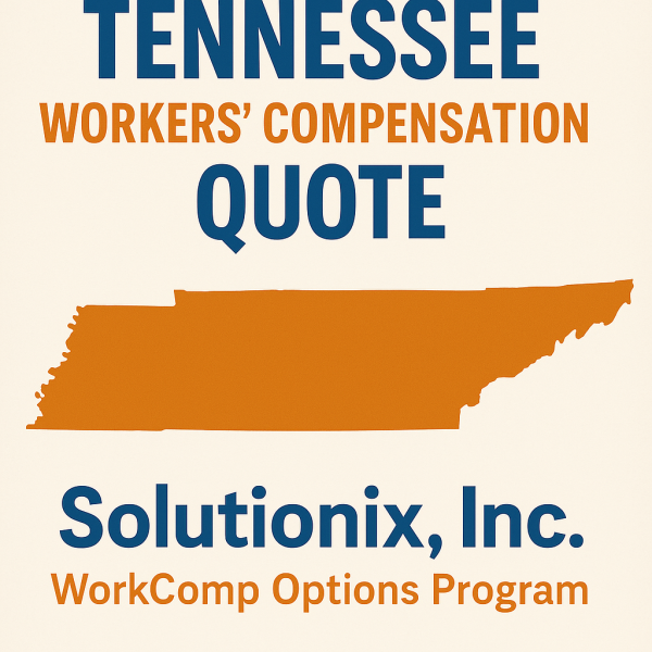 Graphic displaying a Tennessee workers' compensation quote with the state outline and company name.