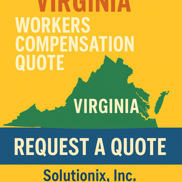 Graphic displaying the state of Virginia with text for a workers compensation quote request.
