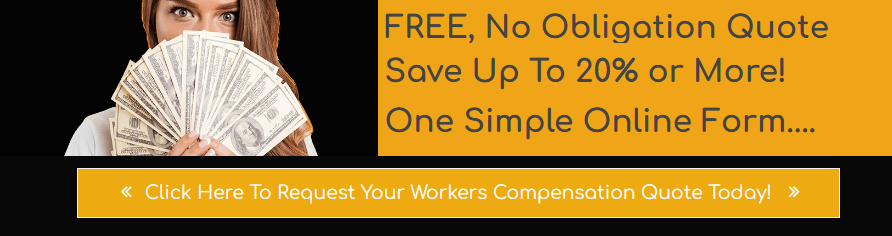 Woman smiling while holding a stack of cash with a call to action for a workers compensation quote.
