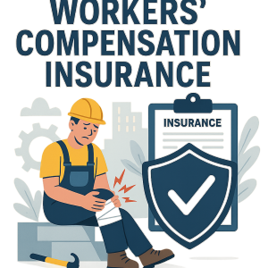 Illustration of a construction worker with a knee injury, holding his leg while sitting on a block.