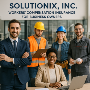 A group of four professionals in work attire, including a man in a suit and three individuals in construction helmets and work uniforms.