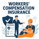Illustration of a worker in an orange jumpsuit sitting on the ground with a clipboard and a businessman nearby.