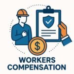 Illustration of a construction worker with a clipboard and a dollar sign representing workers compensation.