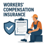Illustration of a worker with a bandaged leg sitting next to a clipboard labeled 'Insurance'.