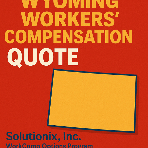 Graphic featuring the text 'Wyoming Workers' Compensation Quote' on a red background with a blank yellow box.